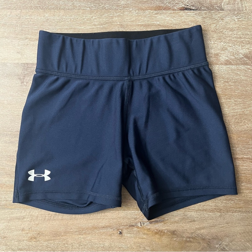 Girls Under Armour Navy Spandex Shorts Youth Medium